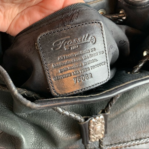 Fossil Vintage Black Drawstring Bucket crossbody Bag Genuine Leather 75082 - Picture 3 of 8